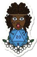 sticker of a human barbarian with natural twenty dice roll vector