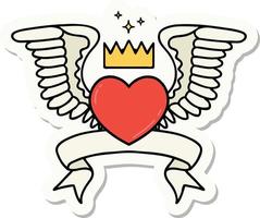 tattoo style sticker with banner of a heart with wings vector