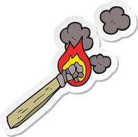 sticker of a cartoon burning wood torch vector