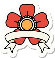 tattoo style sticker with banner of a flower vector