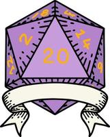 Retro Tattoo Style natural 20 critical hit D20 dice roll vector