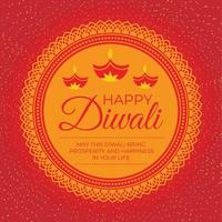 feliz tarjeta de diwali con deseos de diwali, diya y fondo brillante vector