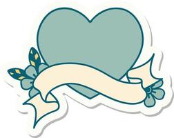 tattoo style sticker with banner of a heart vector