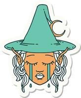 sticker of a crying elf mage character face vector