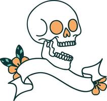 traditional tattoo with banner of a skull vector