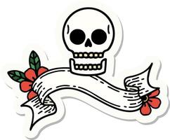 tattoo style sticker with banner of a skull vector