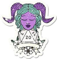 estilo retro tattoo tiefling con rollo natural 20d20 vector