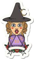 sticker of a human witch with natural twenty dice roll vector