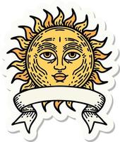 tattoo style sticker with banner of a sun with face vector