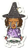 Retro Tattoo Style crying human witch with natural one roll vector