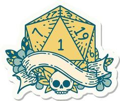 sticker of a natural one d20 dice roll vector