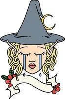 Retro Tattoo Style sad elf mage character face vector