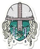 Retro Tattoo Style crying orc fighter character face vector