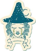 Retro Tattoo Style crying human witch with banner vector