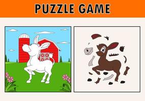 Jigsaw puzzle game with cute donkey animal vector