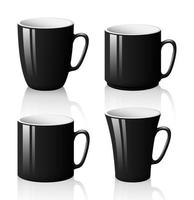 Set of black cups isolated on white background vector
