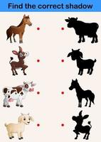 Find correct shadow farm animals collection vector