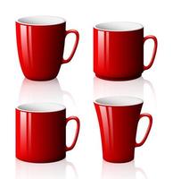 Set of red cups isolated on white background vector