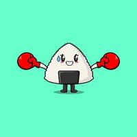 Cute Rice japanese sushi cartoon playing boxing vector