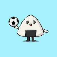 Cute cartoon Rice japanese sushi playing football vector