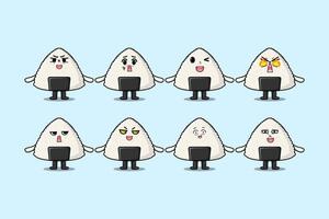 Set kawaii Rice japanese sushi cartoon character vector