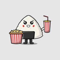 cartoon rice japanese sushi with popcorn and drink vector