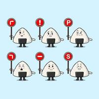 Cute Rice japanese sushi cartoon holding traffic vector