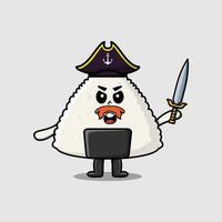Cute cartoon Rice japanese sushi pirate character vector