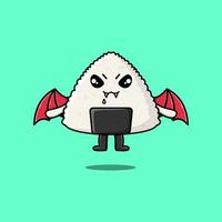 cartoon Rice japanese sushi as dracula with wings vector