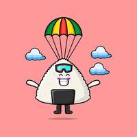 cartoon Rice japanese sushi skydive with parachute vector