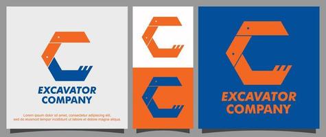 Heavy equipment excavator logo design template vector
