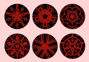 Red Geometric and Hand Drawing Ornaments with Tribal Shape in black circle. Designed in Ikat, Boho, Aztec, Folk, Motif, Gypsy, and Arabic Style. Elements for your design. Vector Illustration.