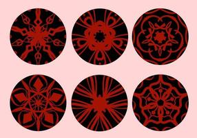 Red Geometric and Hand Drawing Ornaments with Tribal Shape in black circle. Designed in Ikat, Boho, Aztec, Folk, Motif, Gypsy, and Arabic Style. Elements for your design. Vector Illustration.