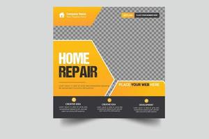 Construction and house renovation services social media post and web banner design template vector