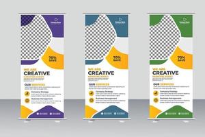 Business Roll Up Banner. corporate Roll up background for Presentation. Vertical roll up, x-stand, exhibition display, Retractable banner stand vector