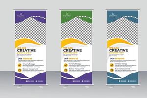 Business Roll Up Banner. corporate Roll up background for Presentation. Vertical roll up, x-stand, exhibition display, Retractable banner stand vector