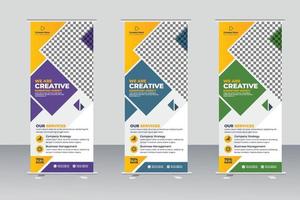 Business Roll Up Banner. corporate Roll up background for Presentation. Vertical roll up, x-stand, exhibition display, Retractable banner stand vector