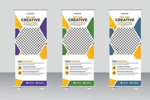 Business Roll Up Banner. corporate Roll up background for Presentation. Vertical roll up, x-stand, exhibition display, Retractable banner stand vector