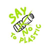 estilo de vida libre de plástico, cero desperdicio, protección del medio ambiente, salvar el concepto del planeta, decir no al texto plástico. vector de dibujo manual.