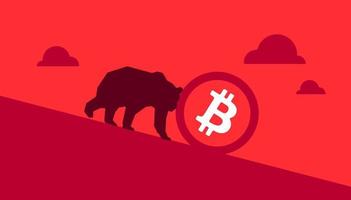 concepto de mercado bajista de bitcoin. el precio de btc baja El precio de bitcoin cae a mínimos históricos. diseño de bloqueo de bitcoin. vector