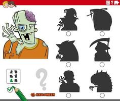 juego de sombras con personaje zombie de dibujos animados en halloween vector