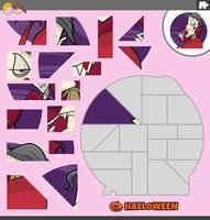 jigsaw puzzle with cartoon vampire character on Halloween vector