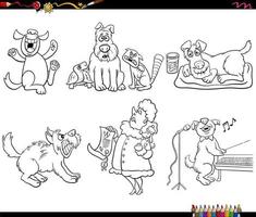 cartoon dogs and pets animal characters set coloring page vector