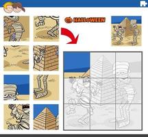 jigsaw puzzle task with cartoon mummies on Halloween vector