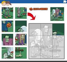 jigsaw puzzle task with cartoon zombies on Halloween vector