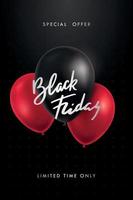 Black Friday Sale poster with black and red shiny balloons and text. vector