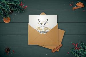 Merry Christmas and Happy New year banner with fir tree branches and decorative elements. vector