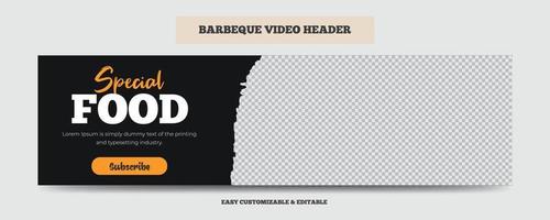 Barbeque video cover header template. Delicious grill bbq food video web banner vector