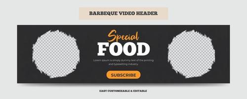 Barbeque video cover header template. Delicious grill bbq food video web banner vector