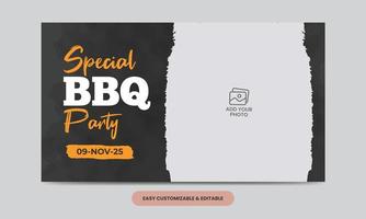 plantilla de miniatura de redes sociales de barbacoa. deliciosa parrilla barbacoa comida video web banner vector